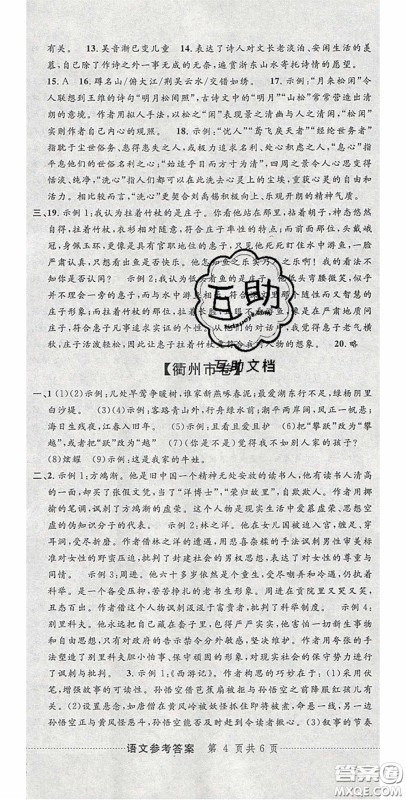 2020年中考必备2019中考利剑浙江省中考试卷汇编语文答案