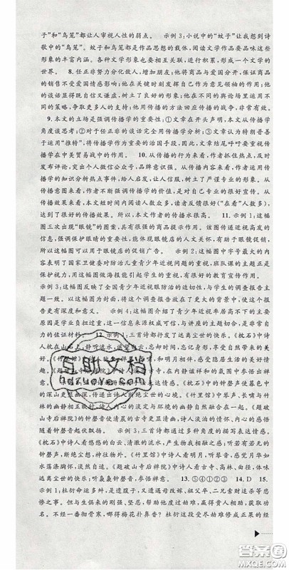 2020年中考必备2019中考利剑浙江省中考试卷汇编语文答案