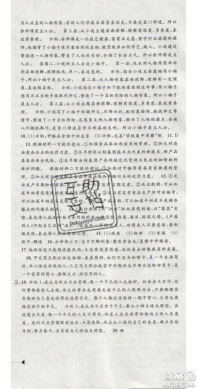 2020年中考必备2019中考利剑浙江省中考试卷汇编语文答案