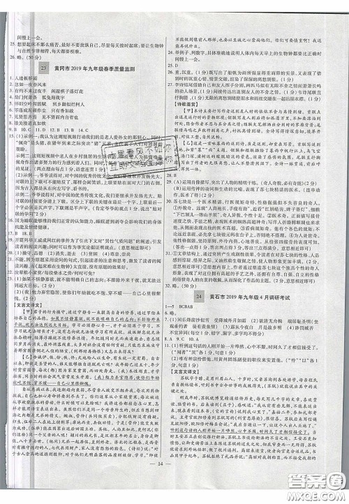 2020年中考必备湖北省中考试题精编语文答案