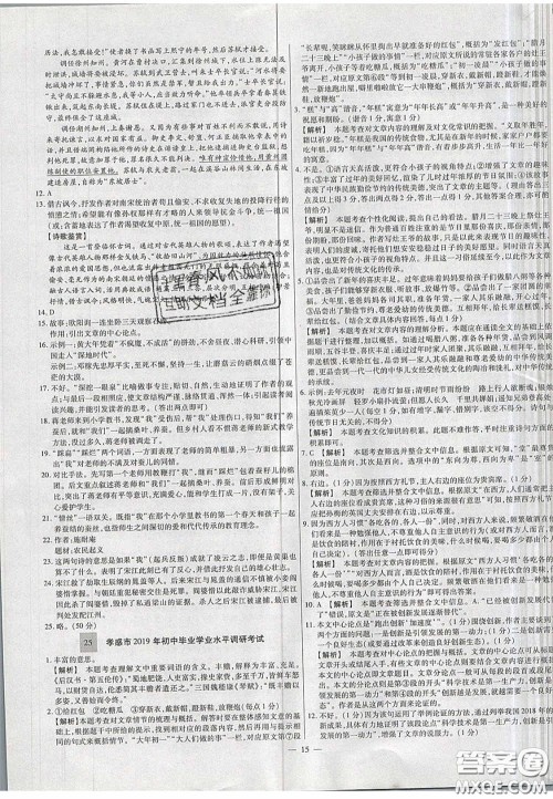 2020年中考必备湖北省中考试题精编语文答案