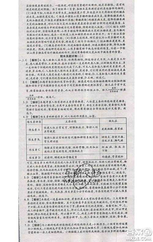 2020春全程测评试卷七年级生物下册人教版答案 2020春全程测评试卷七年级生物下册人教版答案
