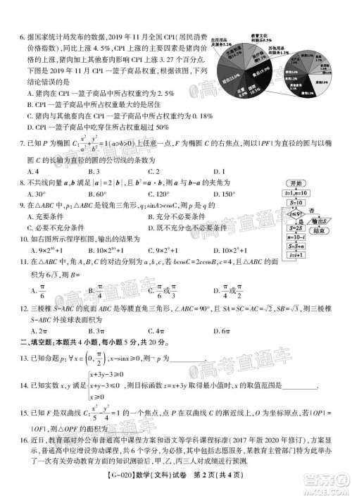 2020年皖江名校联盟决战高考最后一卷文科数学试题及答案