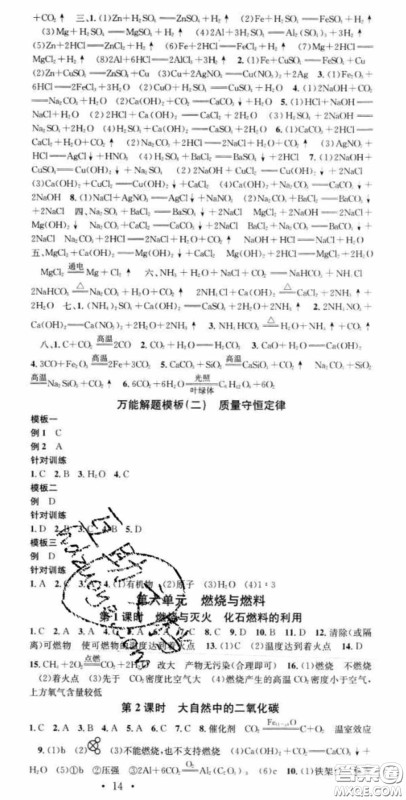 广东经济出版社2020火线100天中考滚动复习法化学鲁教版答案