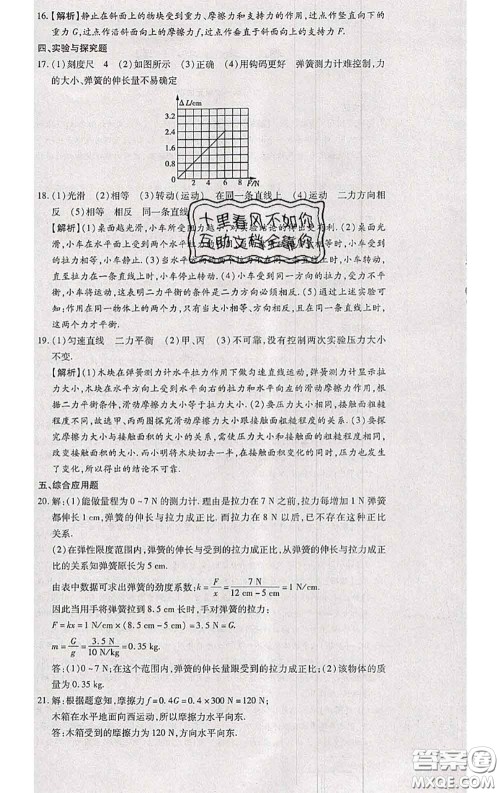 2020春全程测评试卷八年级物理下册人教版答案 2020春全程测评试卷八年级物理下册人教版答案