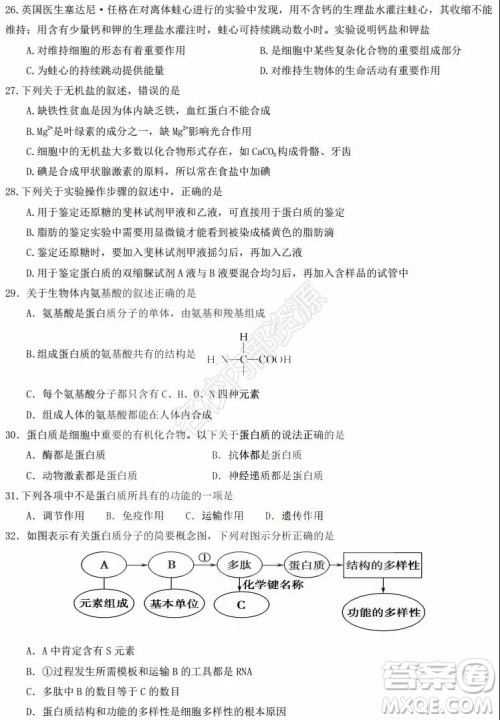 黑龙江省实验中学2019-2020学年下学期高二年级期中考试理科综合试卷及答案 黑龙江省实验中学2019-2020学年下学期高二年级期中考试理科综合试卷及答案