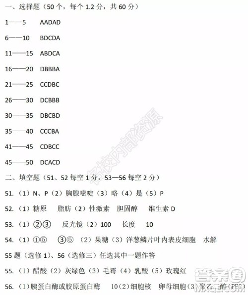 黑龙江省实验中学2019-2020学年下学期高二年级期中考试理科综合试卷及答案 黑龙江省实验中学2019-2020学年下学期高二年级期中考试理科综合试卷及答案