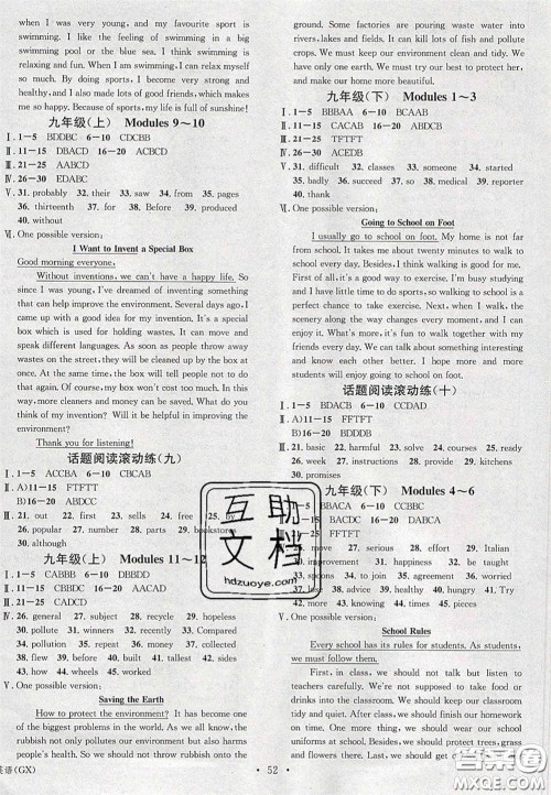 2020火线100天中考滚动复习法英语广西北部湾专用版答案