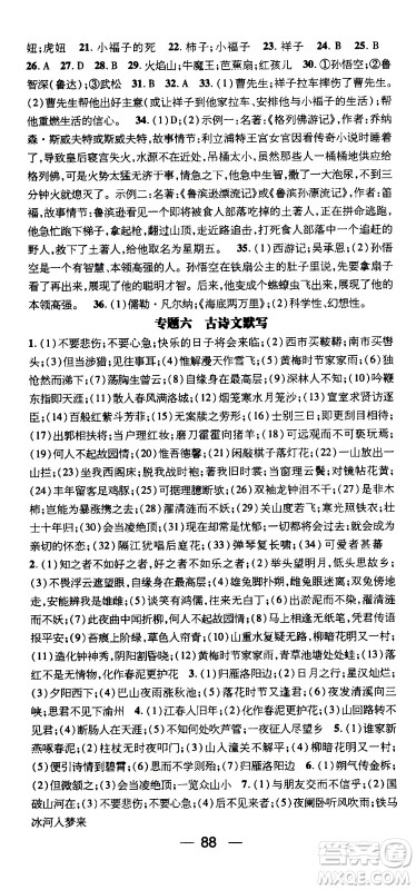 2020年期末冲刺王暑假作业语文七年级RJ人教版参考答案