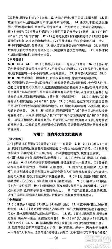 2020年期末冲刺王暑假作业语文八年级RJ人教版参考答案