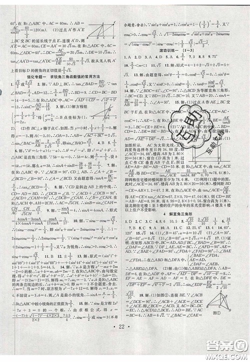 2020宏远龙七天学案学练考九年级数学下册北师大版答案