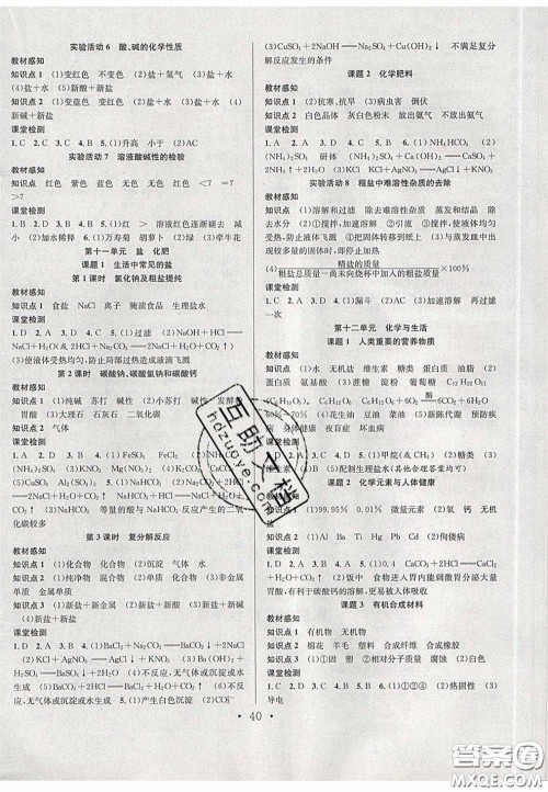 2020宏远龙七天学案学练考九年级化学下册人教版答案 2020宏远龙七天学案学练考九年级化学下册人教版答案