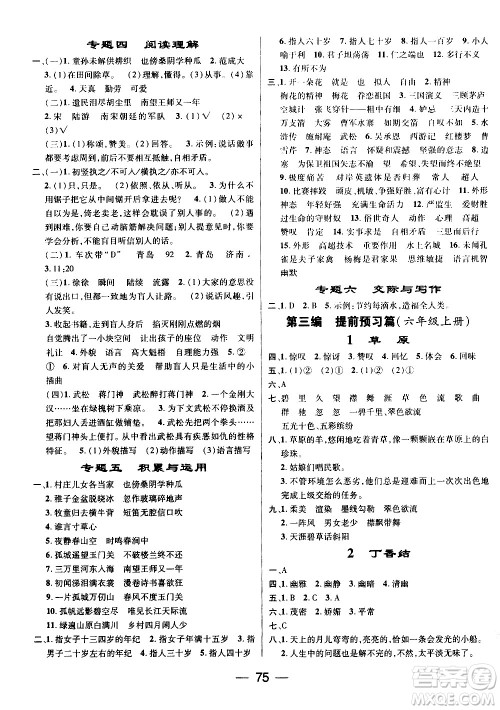 2020年期末冲刺王暑假作业语文五年级RJ人教版参考答案
