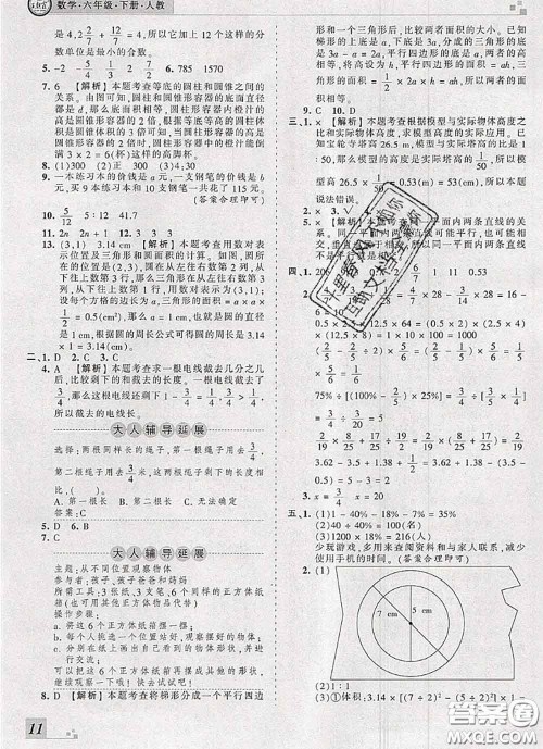 2020年王朝霞各地期末试卷精选六年级数学下册人教版河南专版答案