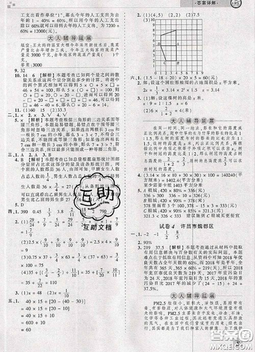 2020年王朝霞各地期末试卷精选六年级数学下册人教版河南专版答案