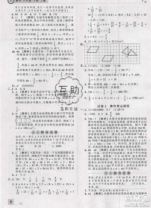 2020年王朝霞各地期末试卷精选六年级数学下册人教版河南专版答案