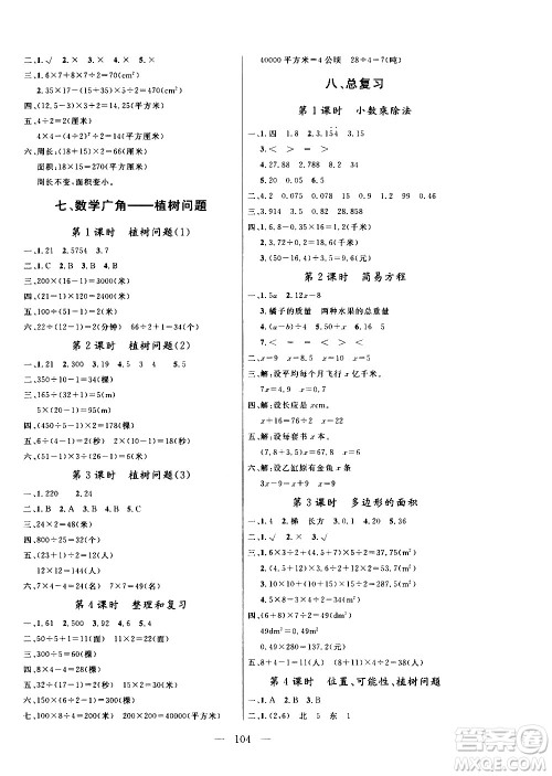 2020年状元陪练课时优化设计数学五年级上册RJ人教版参考答案 2020年状元陪练课时优化设计数学五年级上册RJ人教版参考答案