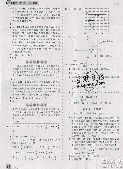 2020年王朝霞各地期末试卷精选六年级数学下册北师版河南专版答案 2020年王朝霞各地期末试卷精选六年级数学下册北师版河南专版答案