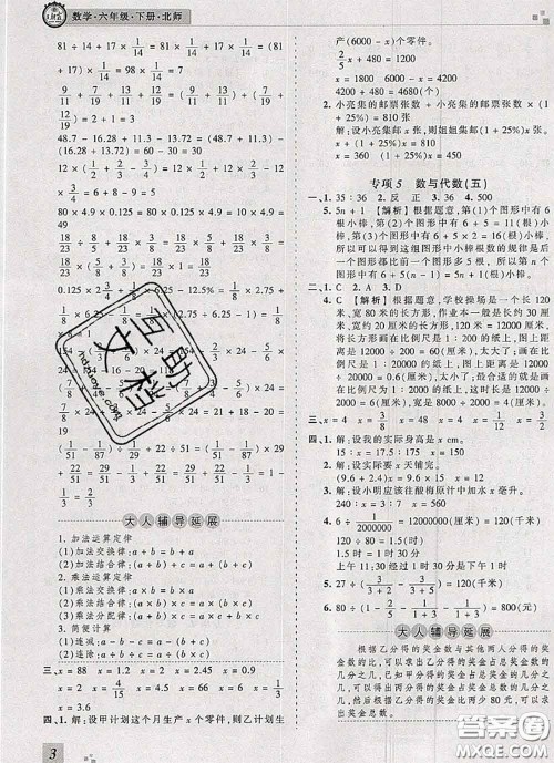 2020年王朝霞各地期末试卷精选六年级数学下册北师版河南专版答案