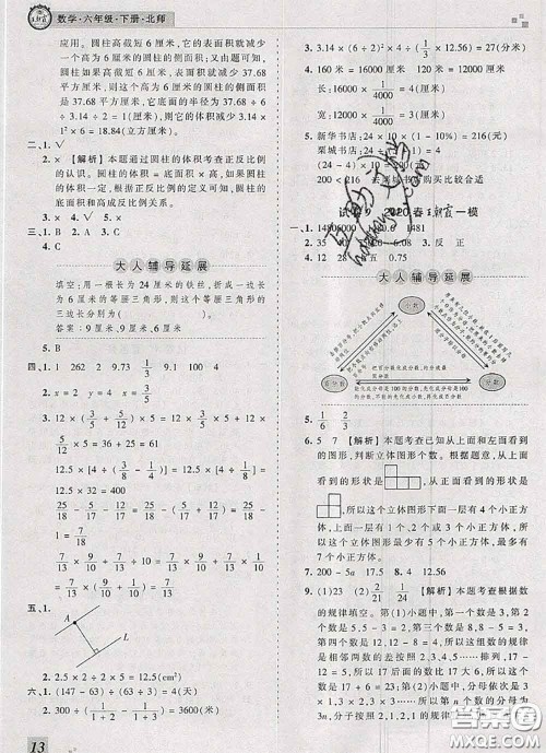 2020年王朝霞各地期末试卷精选六年级数学下册北师版河南专版答案