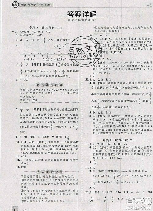 2020年王朝霞各地期末试卷精选六年级数学下册北师版河南专版答案