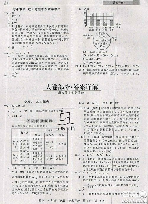 2020年王朝霞各地期末试卷精选六年级数学下册人教版湖北专版答案