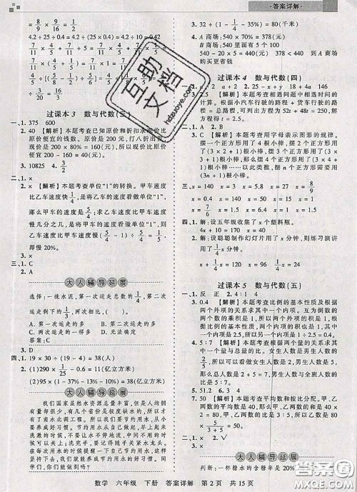 2020年王朝霞各地期末试卷精选六年级数学下册人教版湖北专版答案