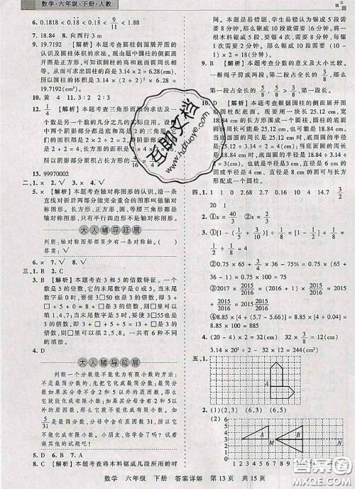 2020年王朝霞各地期末试卷精选六年级数学下册人教版湖北专版答案