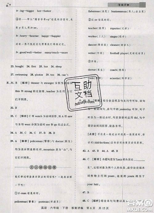 2020年王朝霞各地期末试卷精选六年级英语下册人教版湖北专版答案 2020年王朝霞各地期末试卷精选六年级英语下册人教版湖北专版答案