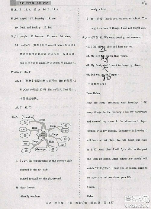 2020年王朝霞各地期末试卷精选六年级英语下册人教版湖北专版答案