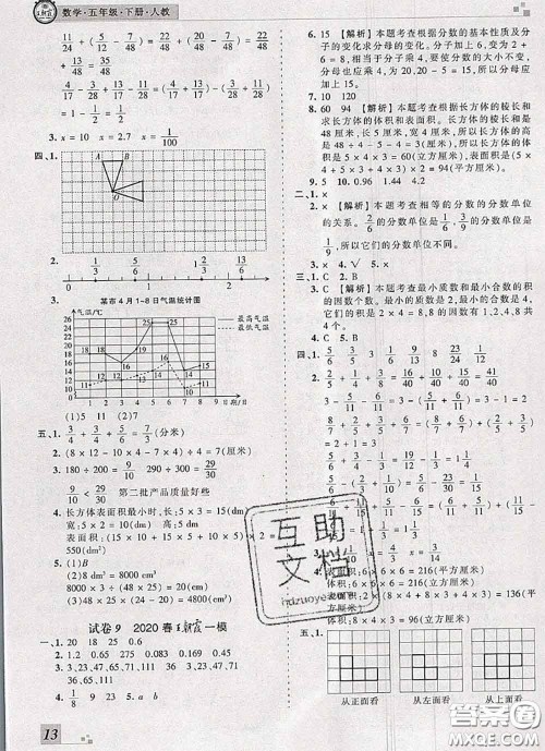 2020年王朝霞各地期末试卷精选五年级数学下册人教版河南专版答案