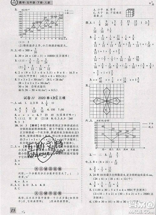 2020年王朝霞各地期末试卷精选五年级数学下册人教版河南专版答案