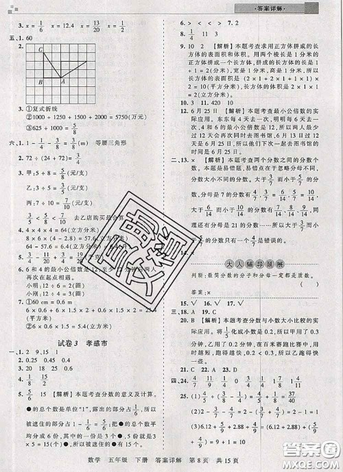 2020年王朝霞各地期末试卷精选五年级数学下册人教版湖北专版答案