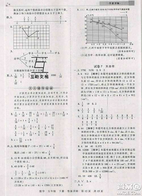 2020年王朝霞各地期末试卷精选五年级数学下册人教版湖北专版答案