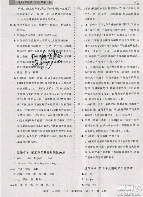 2020年王朝霞各地期末试卷精选五年级语文下册人教版湖北专版答案
