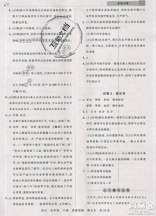2020年王朝霞各地期末试卷精选五年级语文下册人教版湖北专版答案