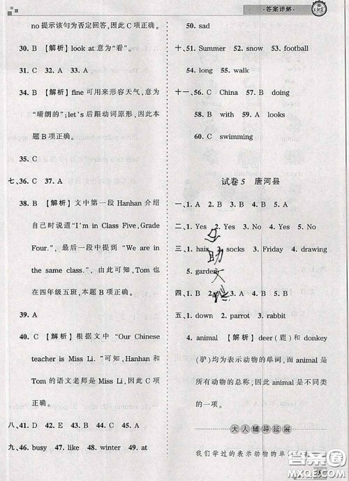 2020年王朝霞各地期末试卷精选四年级英语下册科普版河南专版答案