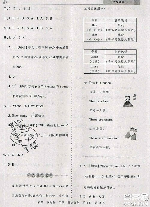 2020年王朝霞各地期末试卷精选四年级英语下册人教版湖北专版答案 2020年王朝霞各地期末试卷精选四年级英语下册人教版湖北专版答案