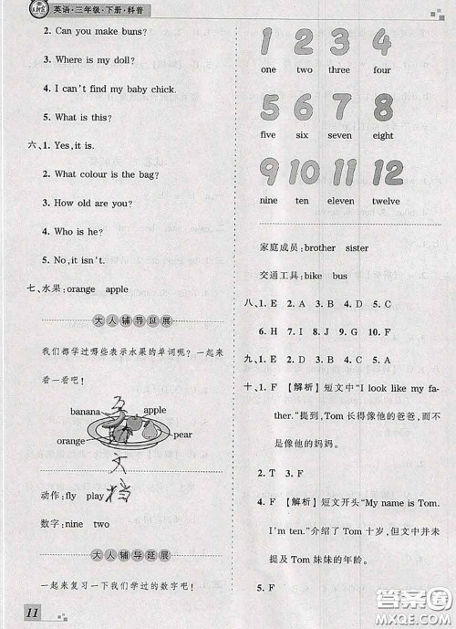 2020年王朝霞各地期末试卷精选三年级英语下册科普版河南专版答案