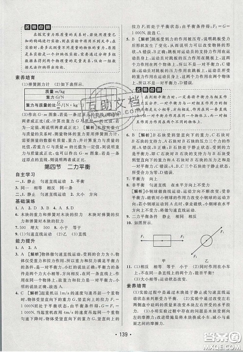 2020年同行学案学练测八年级物理下册鲁教版烟台专版答案