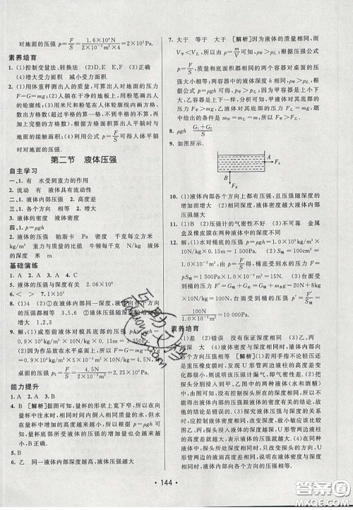 2020年同行学案学练测八年级物理下册鲁教版烟台专版答案