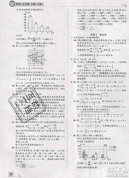 2020年王朝霞各地期末试卷精选七年级数学下册人教版河南专版答案