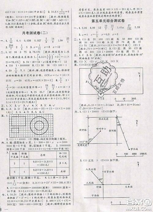 2020年同步跟踪全程检测六年级数学下册人教版答案