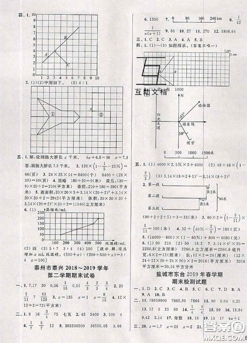 2020年同步跟踪全程检测六年级数学下册人教版答案