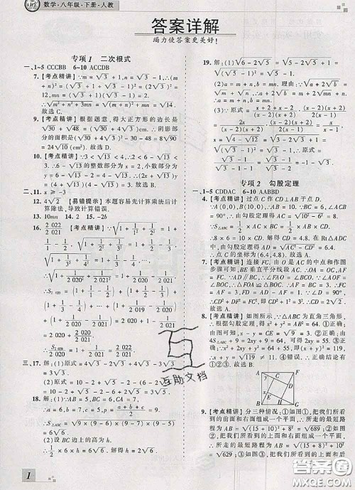 2020年王朝霞各地期末试卷精选八年级数学下册人教版河南专版答案