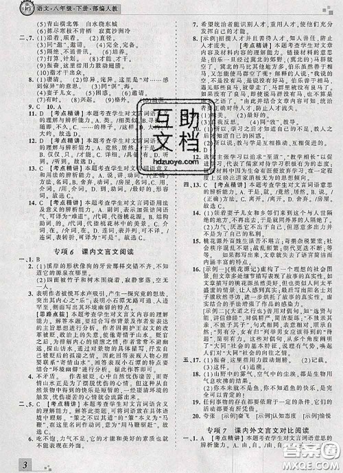 2020年王朝霞各地期末试卷精选八年级语文下册人教版河南专版答案