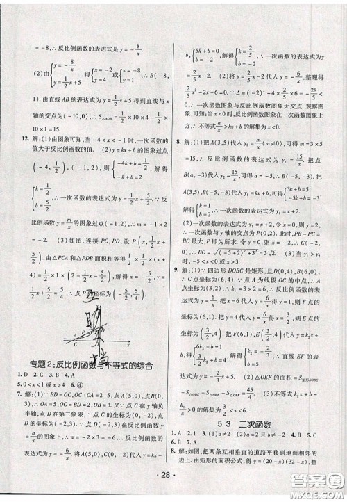 2020年同行学案学练测九年级数学下册青岛版答案