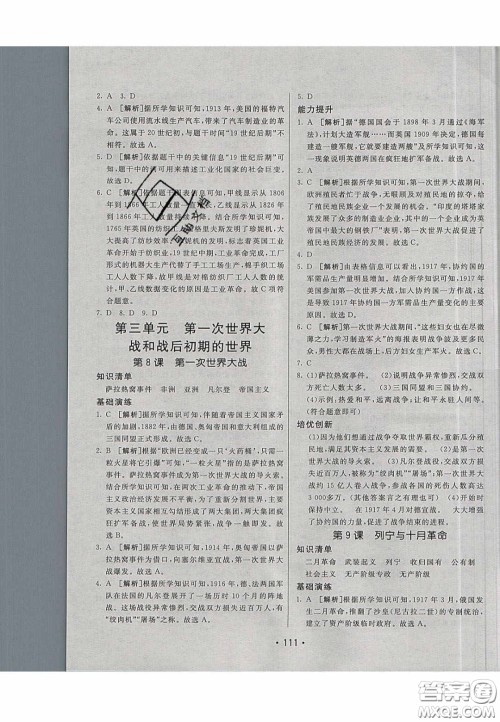 2020年同行学案学练测九年级历史下册人教版答案