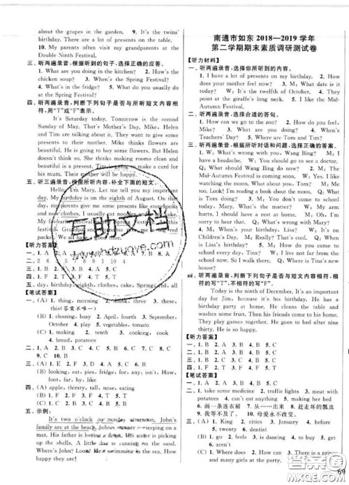 2020年同步跟踪全程检测五年级英语下册人教版答案