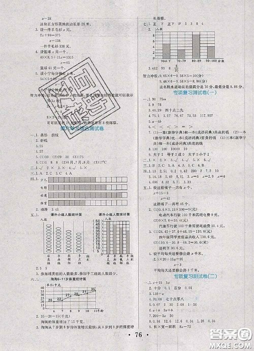 辽宁少年儿童出版社2020年名校名卷四年级数学下册北师版答案